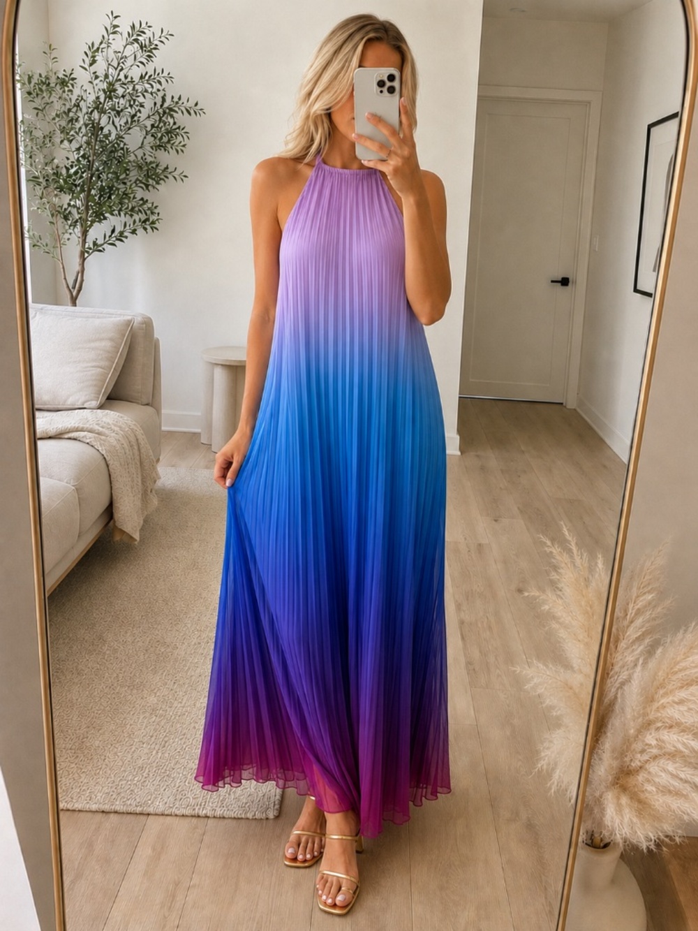 NWT Ombre Halter Pleated Maxi Dress Medium